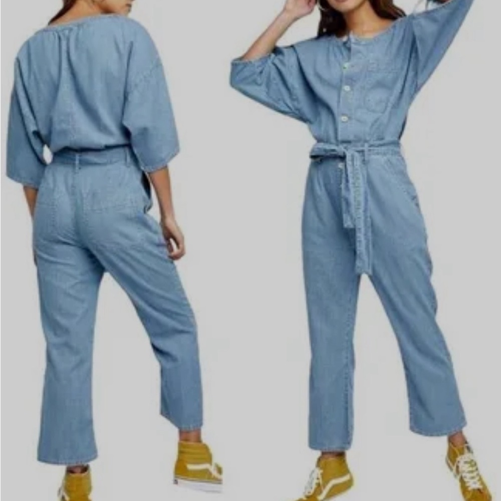 Free People Marley Denim Jean Jumpsuit Medium Wash Size Medium Boho Western